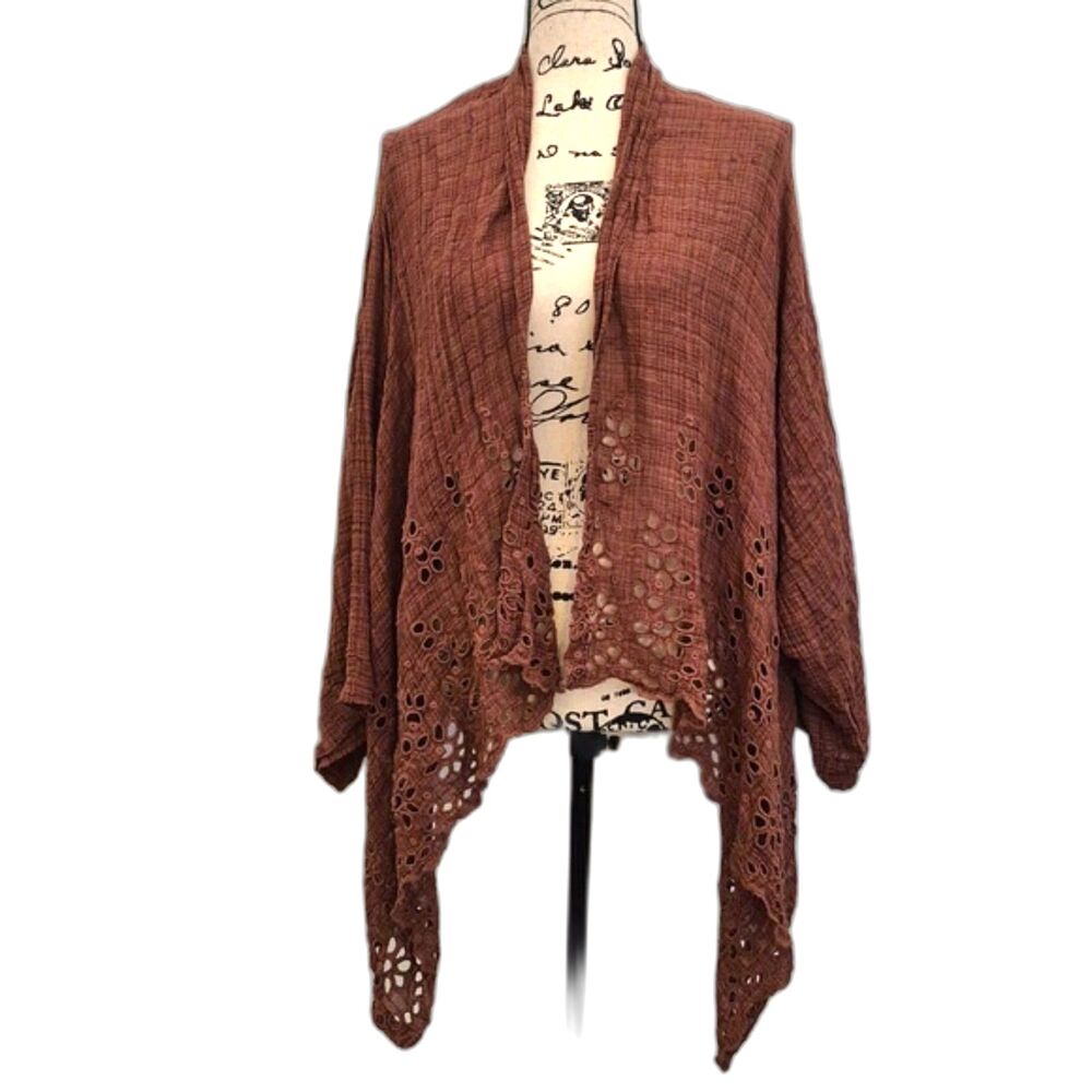 Sold! Free People One Kimono Shrug XS/ S Amaira Eyelet Open Front Cardigan Mauve